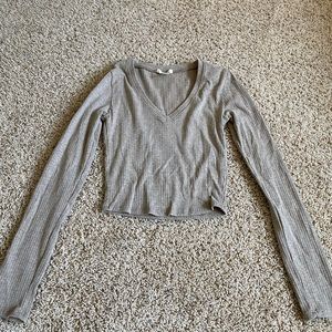 light brown long sleeve, a little bit cropped